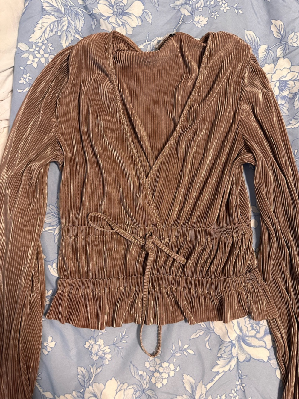 Zara Metallic Ribbed Velvet Top in Taupe